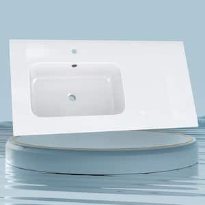 42 in. W x 22 in. D Solid Surface Cultured Marble White Bathroom Vanity Top Left Sink Rectangular Basin Countertop