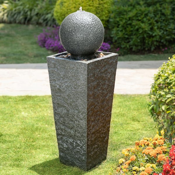 Glitzhome 40.25 in. H Tall Modern Oversized Tall Outdoor Polyresin Fountain with LED Light and Pump (KD)