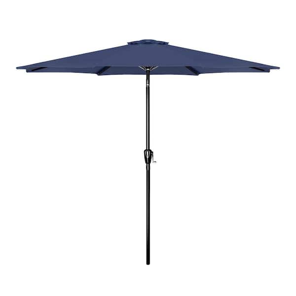 Unbranded 9 ft. Steel Push-Up Patio Umbrella with Tilt Adjustment and Crank Lift System for Lawn Backyard Pool Market in Dark Blue