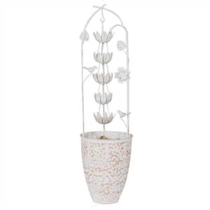 30 in. Metal Rustic Tiered Fountain with Flower, White