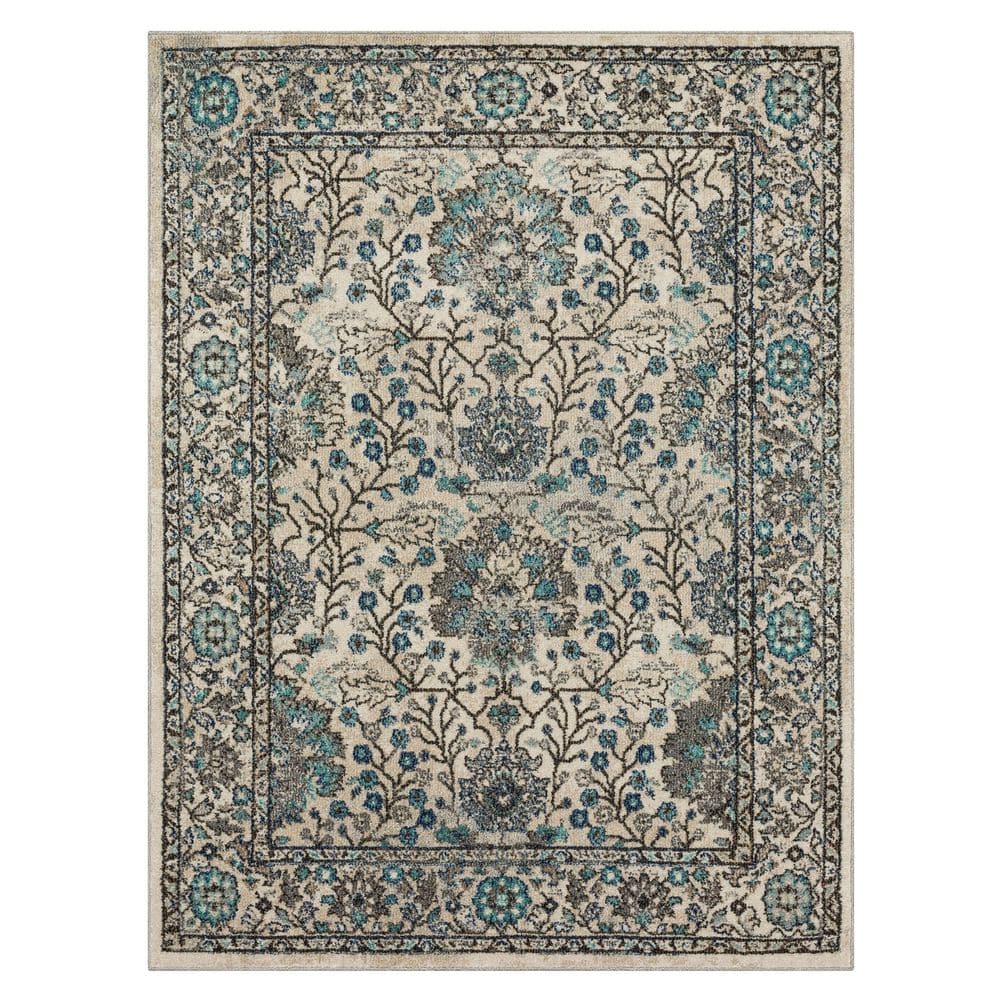 Bonilla Sky Blue Floral Synthetic Area Rug, 5'3" x 8'