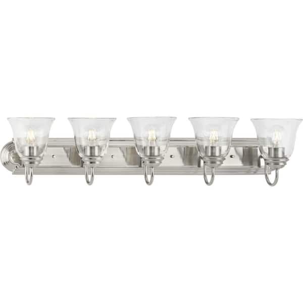 Progress Lighting Clear Glass 36 in. 5-Light Brushed Nickel Transitional Vanity Light with Clear Glass for Bathroom