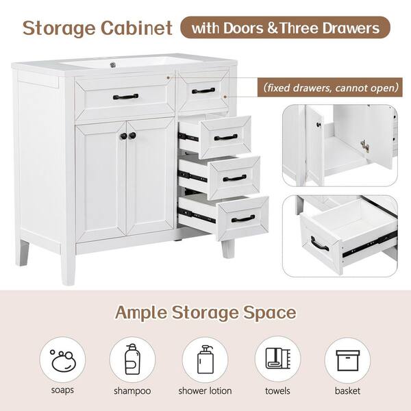 Virubi 36 in. W Solid Wood Frame White Stylish Bath Vanity