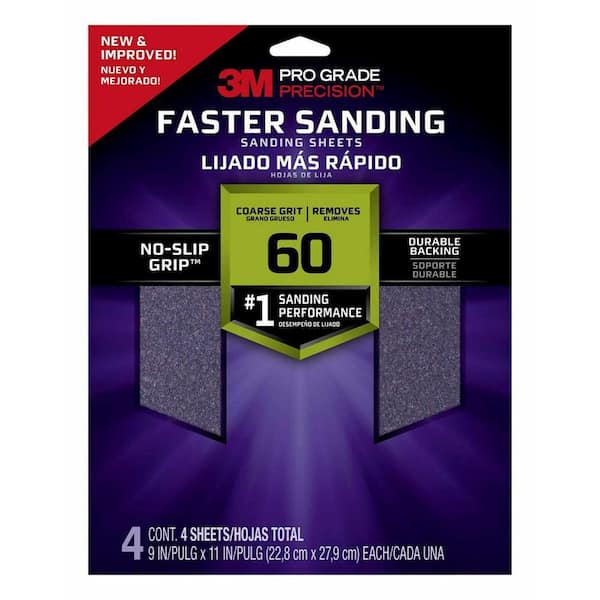 3M Pro Grade Precision 9 in. x 11 in. Coarse 60-Grit Sheet Sandpaper (4-Sheets/Pack)