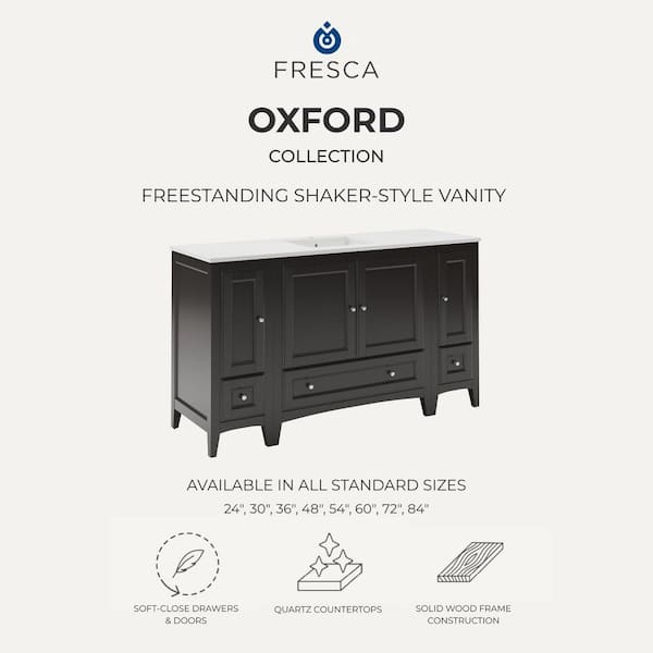 Oxford 48 in. Vanity in Espresso with Ceramic Vanity Top in White with White Basin and Mirror (Faucet Not Included)