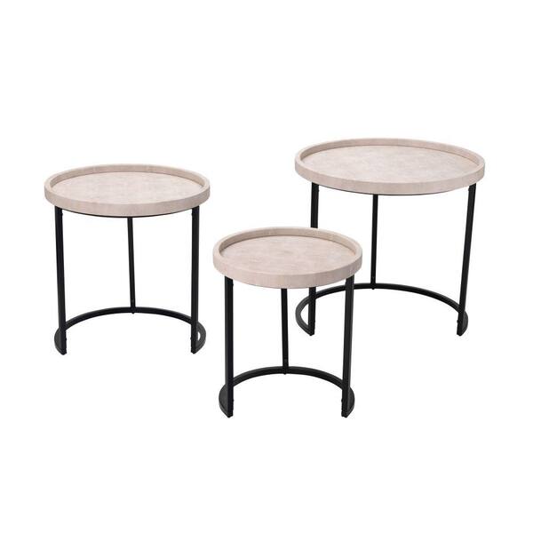 Benjara 23.5 in. Beige Round Fabric End Table with Metal Frame