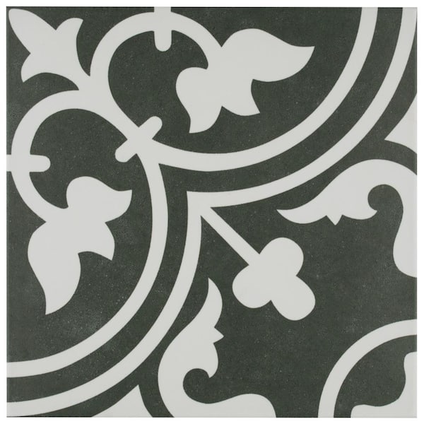 Merola Tile Arte Black 9-3/4 in. x 9-3/4 in. Porcelain Floor and Wall Take Home Tile Sample