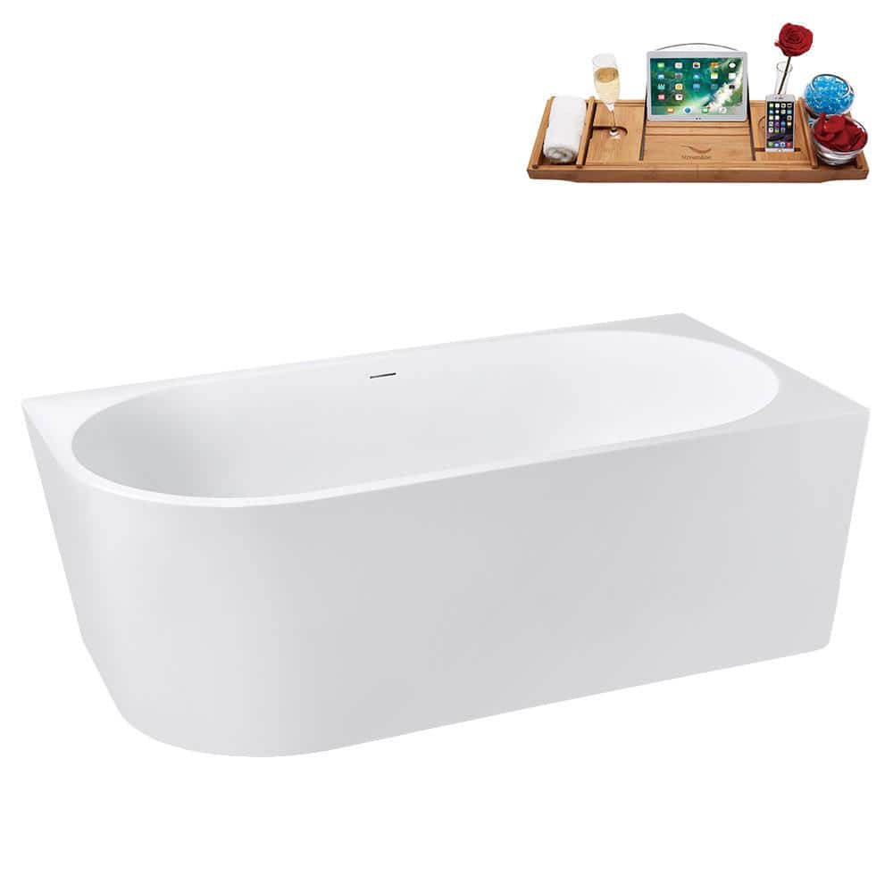 67" Glossy White Acrylic Freestanding Soaking Tub with Tray