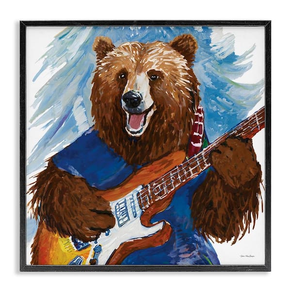 Bear Playing Guitar by Seven Trees Design Black Framed Animal Giclee Art Print 17 in. x 17 in.