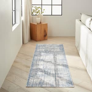 Rush Ivory Blue 2 ft. x 10 ft. Abstract Contemporary Runner Area Rug