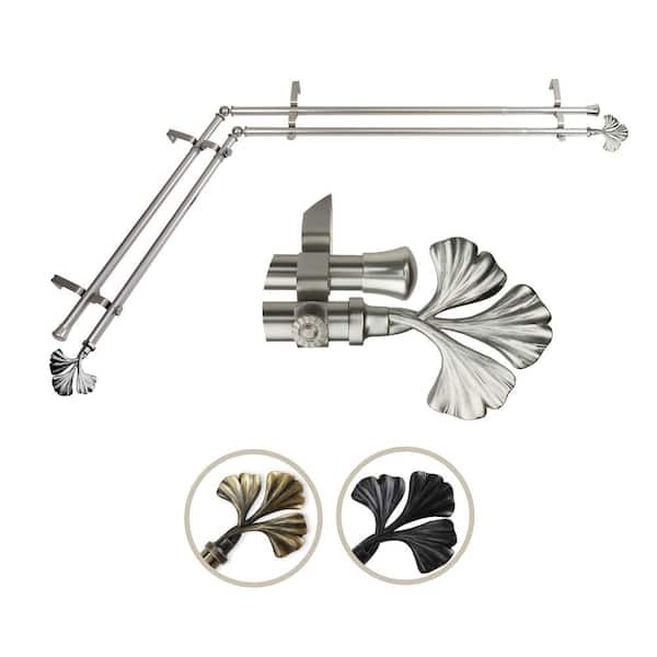 Rod Desyne 13/16" Dia Adjustable 120" to 170" Double Corner Window Curtain Rod in Satin Nickel with Fortune Finials