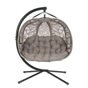 5.5 ft. x 4 ft. Free Standing Hanging Cushion Pumpkin Chair Hammock with Stand in Sand Branch