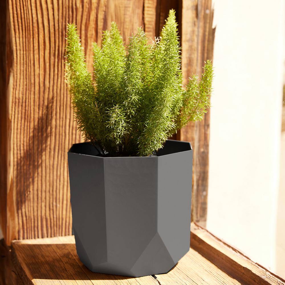 Bloem 8" Charcoal Geometric Resin Hexagon Planter