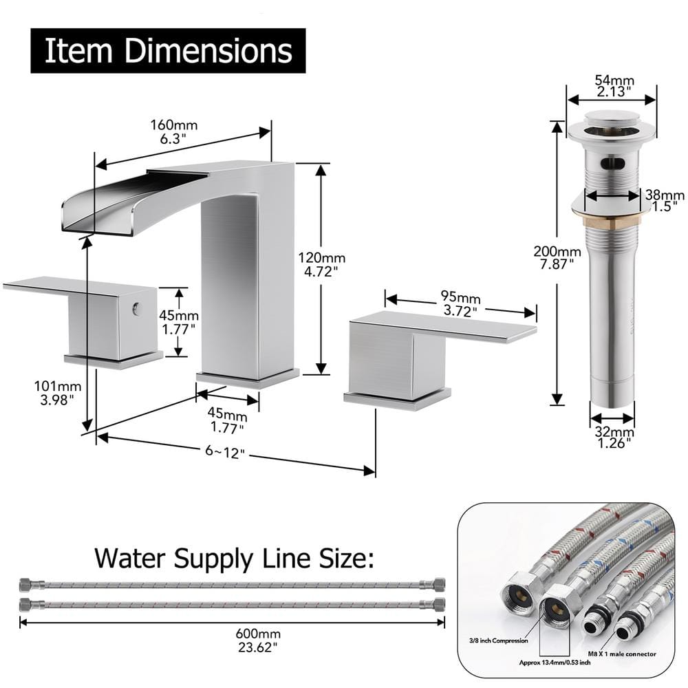 Brushed Nickel 8-Inch Widespread 2-Handle Bathroom Faucet