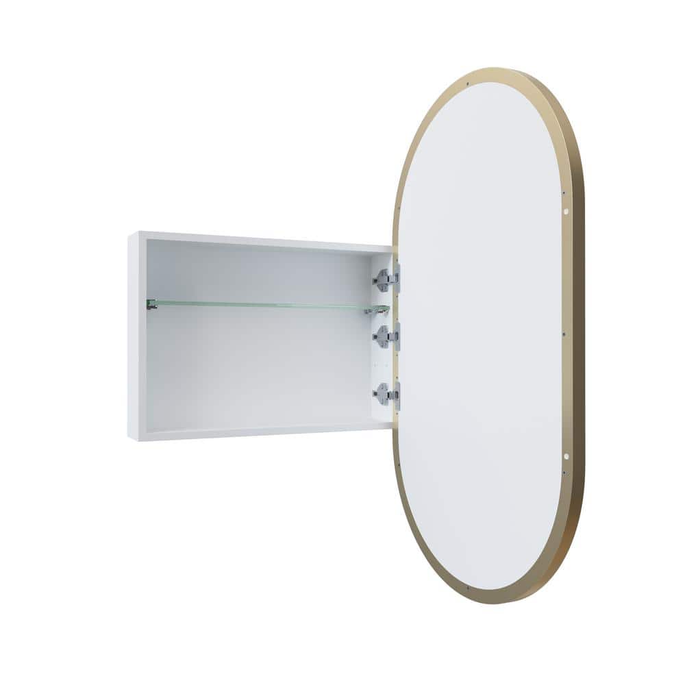 Satin Brass Oval Recessed Medicine Cabinet with Mirror