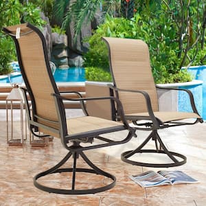 Swivel Metal Outdoor Dining Chair in Beige (2-Pack)