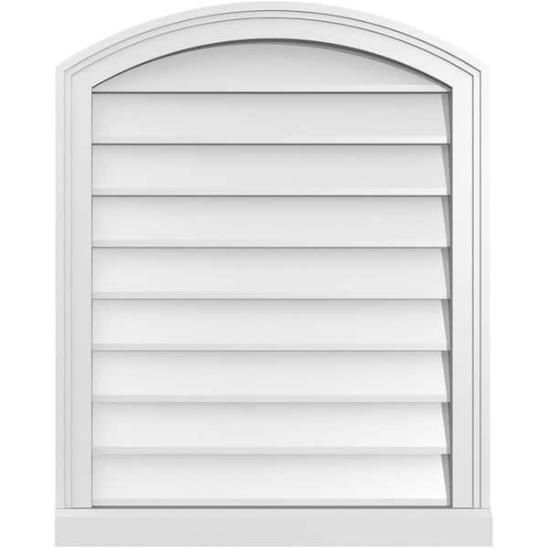 Ekena Millwork 24 in. x 30 in. Arch Top Surface Mount PVC Gable Vent: Functional with Brickmould Sill Frame