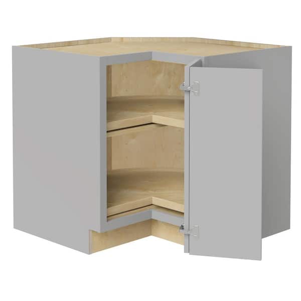 Home Decorators Collection Grayson 33 in. W x 24 in. D x 34.5 in. H Assembled Plywood Corner Lazy Susan Base Kitchen Cabinet in Pearl Gray RH