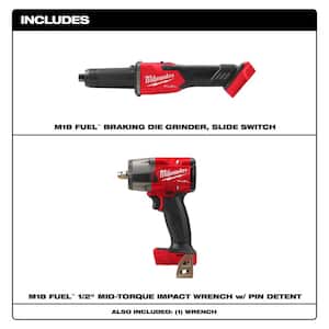 M18 FUEL 18V Lithium-Ion Brushless Cordless 1/4 in. Braking Die Grinder (Tool-Only) w/Mid Torque 1/2 in. Impact Wrench