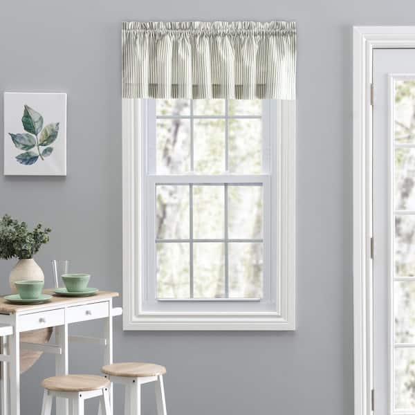 Ellis Curtain Plaza Stripe 15 in. L Polyester/Cotton Tailored Valance in Sage