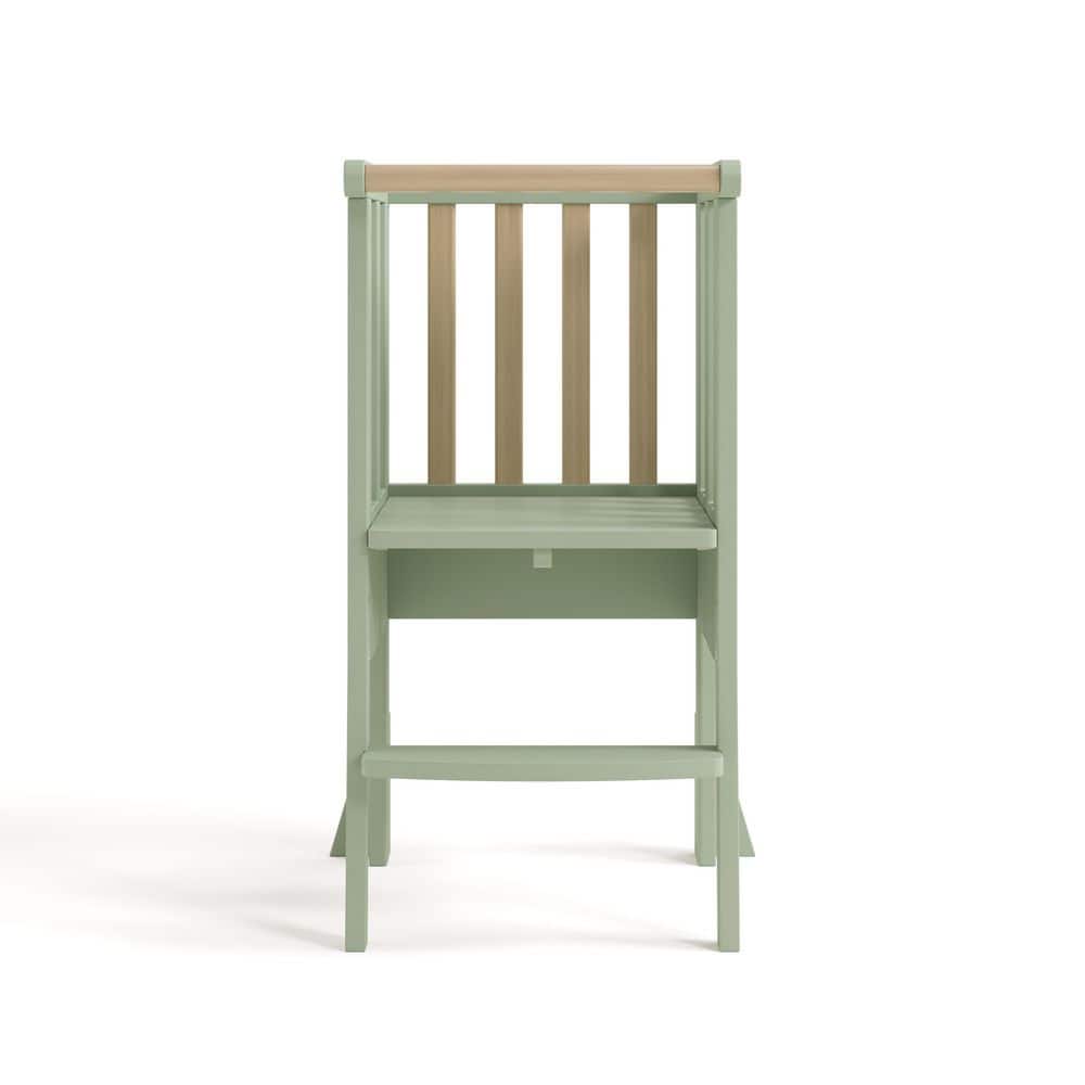 Sage and Driftwood Foldable Solid Wood Toddler Step Stool