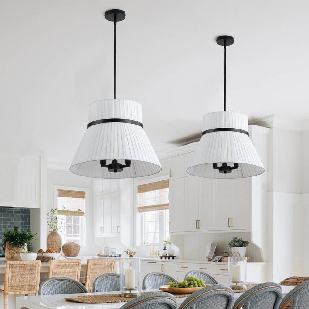 19.49 inch Matte Black 3-Light Pendant Lighting with White Pleated Fabric Shade price history on PriceWatchPro