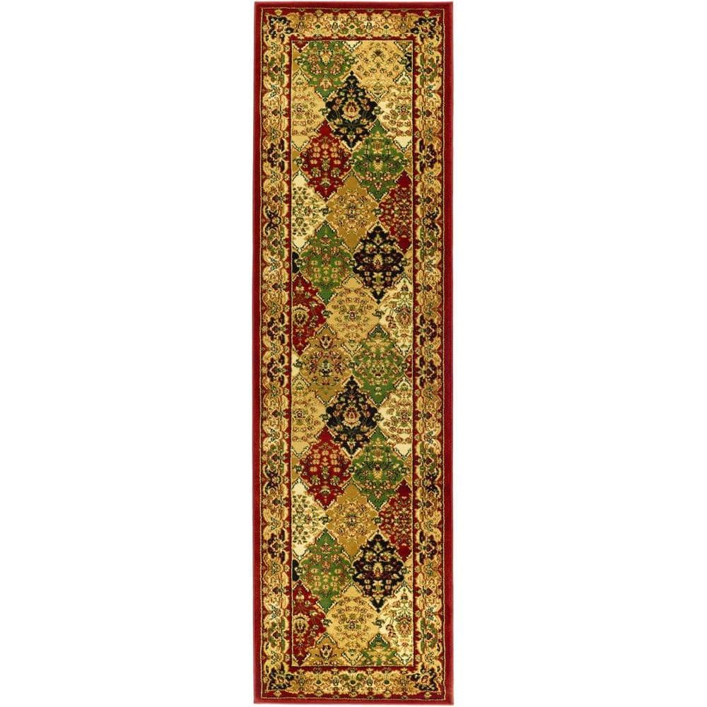 SAFAVIEH Lyndhurst Multi/Red 2 ft. x 12 ft. Geometric Diamond Border Runner Rug Safavieh's Lyndhurst collection offers the beauty and painstaking detail of traditional Persian and European styles with the ease of polypropylene. With a symphony of floral, vines and latticework detailing, these beautiful rugs bring warmth and life to the room of your choice. This is a great addition to your home whether in the country side or busy city. Color: Multi/Red.