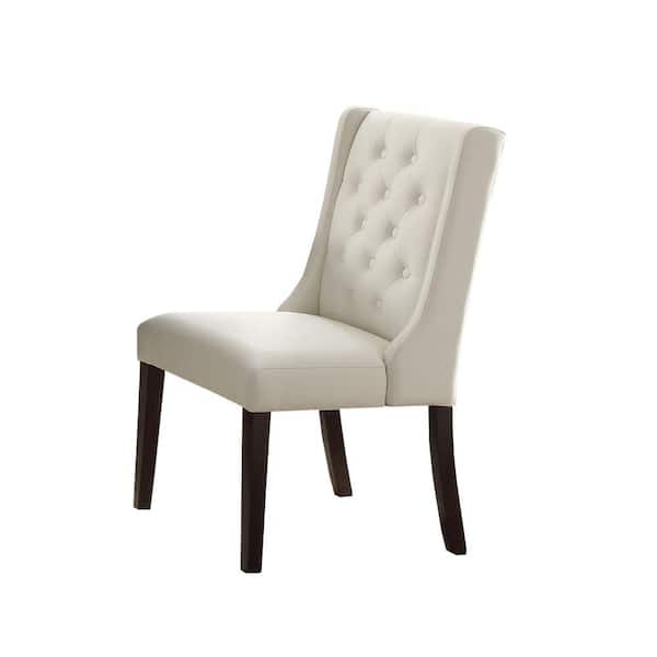 Benzara Upholstered White Button Tufted Leatherette Dining Chair (Set ...