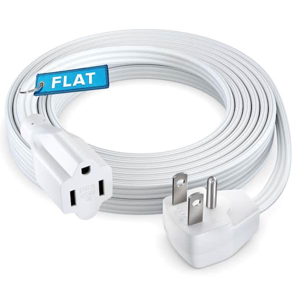 12 ft. 14/3 Medium/Heavy Duty Indoor Extension Cord Flat Plug Flat Wire, 15Amps, White