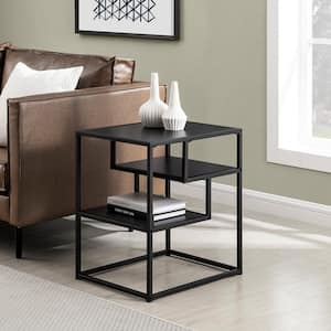 Modern 20 in. Solid Back Rectangle Wood End Table with 2-Shelves