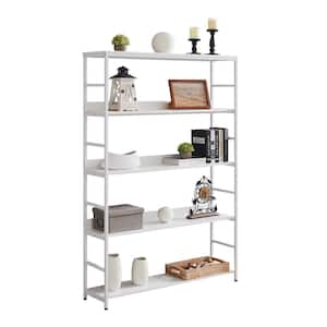 68.9 in White MDF Wood 5-Shelf Etagere Bookcase with Metal Frame Home Office Storage Open Bookshelf