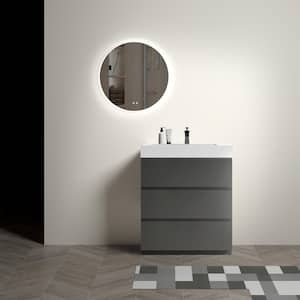 30 in. Modern Bathroom Vanity Cabinet, 3-Drawers Cabinets with 1 White Sink Basin, Resin Top, Gray