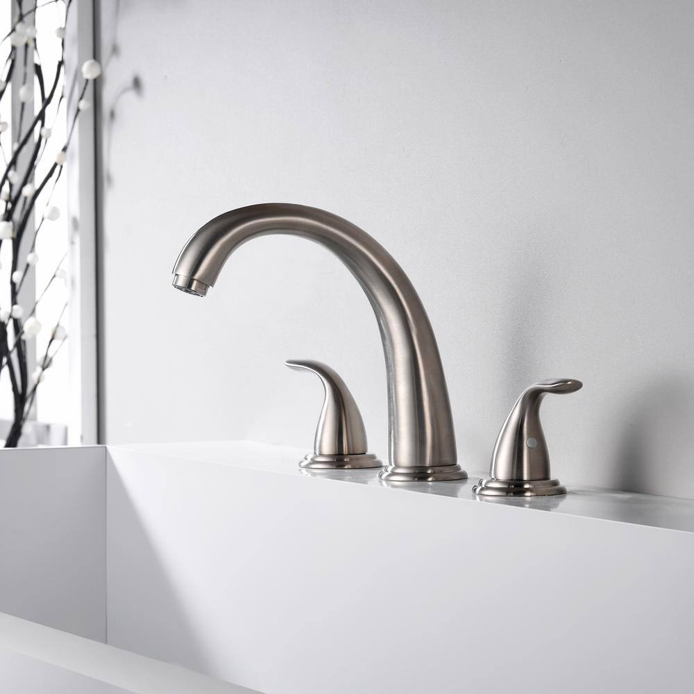 Brushed Nickel Dual Handle Roman Tub Faucet with Long Spout