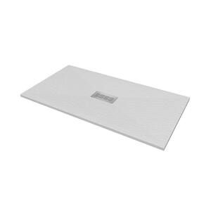 60 in. L x 32 in. W x 1.125 in. H Solid Composite Stone Shower Pan Base with Center Drain in White Slate