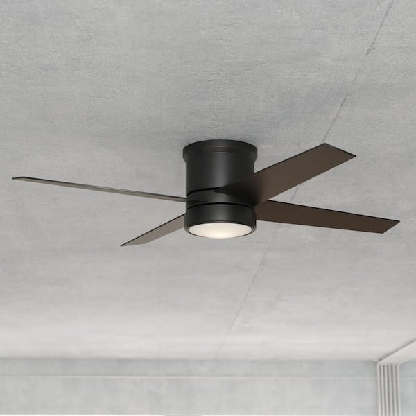 Erie 52 in. Black Indoor Outdoor Flush Mount Ceiling Fan with Integrated LED Light Kit and Remote Control Included
