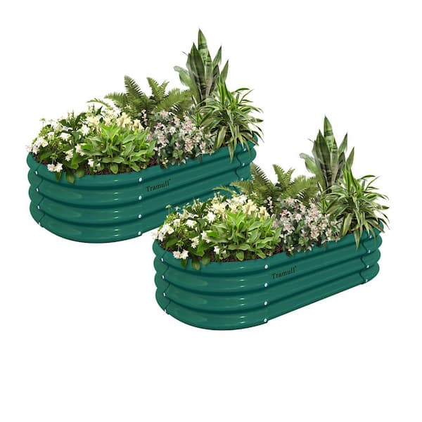 Unbranded 2 Pack 4 x 2 x 1FT Galvanized Raised Garden Bed Kit Oval Metal Ground Planter Box Outdoor Bottomless Planter Raised Beds