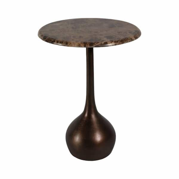 Liv & Skye 15 in. Brown Round Marble Accent Table