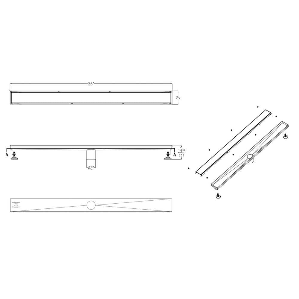 36'' Polished Stainless Steel Linear Shower Drain