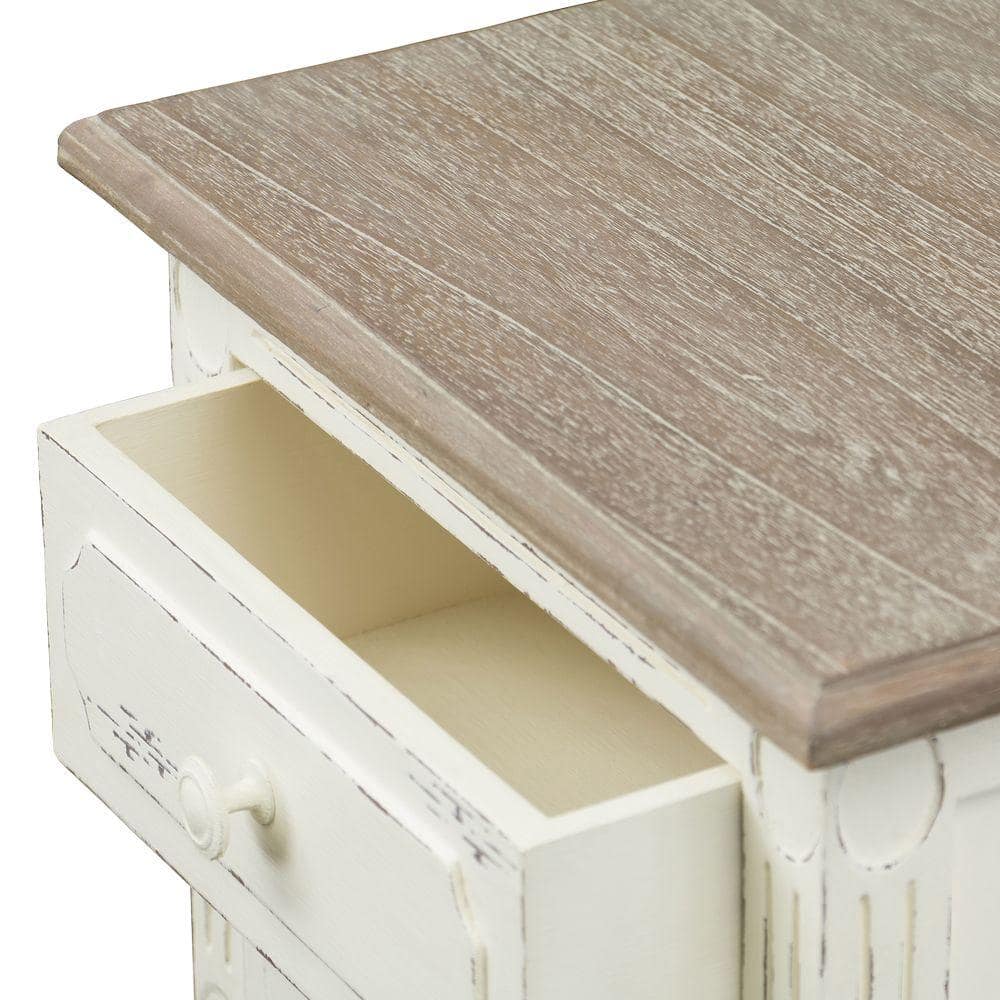 Distressed White 2-Drawer Traditional French Nightstand