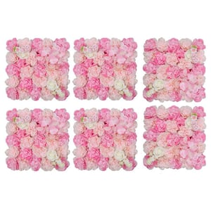 16.5 in. x 16.5 in. Pink Artificial Silk Rose Hedges Panel 6-Pieces Set for Wedding Party and Home Wall Decor