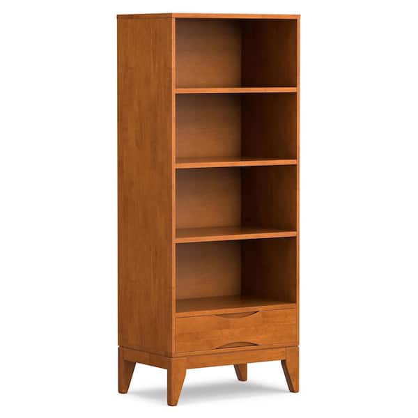 Simpli Home Harper 60 in. H Teak Brown Wooden 4 - -Shelf Accent Bookcase