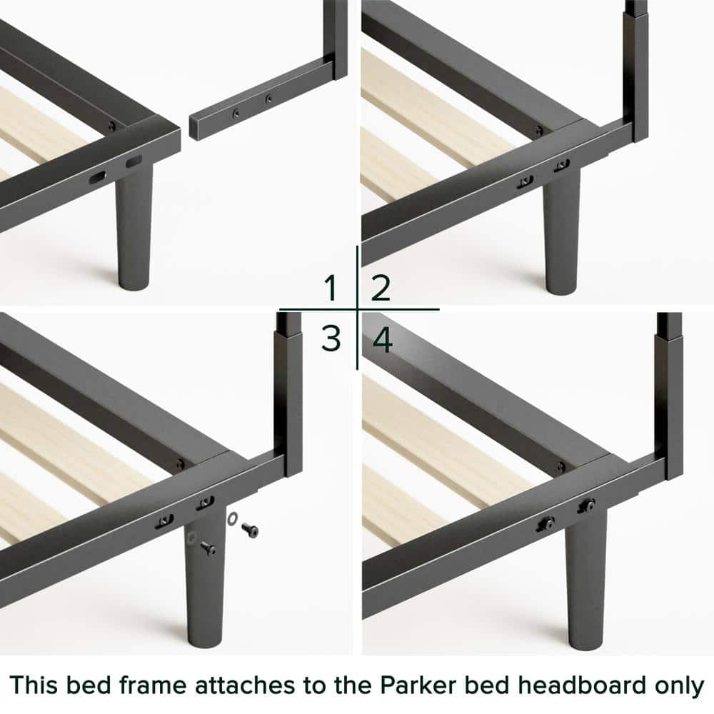 Parker Twin Platform Metal Bed Frame with Tapered Legs - Charcoal