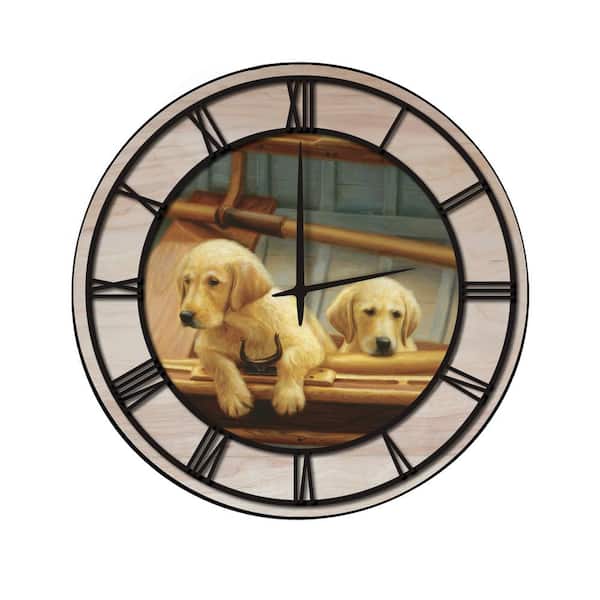 Unbranded "The Crew Golden" Woodgrain Accent and Black Numbers Imaged Wall Clock