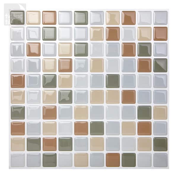 Tic Tac Tiles Mosaic Beigegrey 10 in. H x 10 in. H PVC Peel and Stick Tile (3.4 sq. ft./5 sheets)