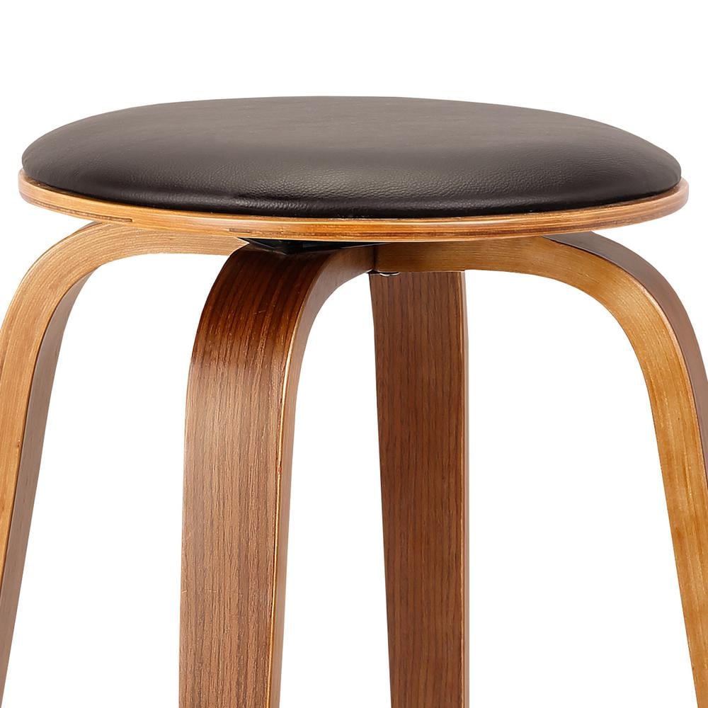 Mid-Century Modern Walnut & Brown Leather 26" Swivel Counter Stool