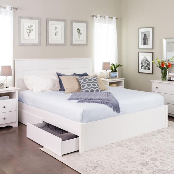 White King 4 Post Platform Bed With, White King Size Platform Bed With Headboard