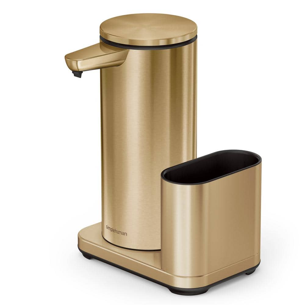 simplehuman 14 oz. Touch-Free Rechargeable Sensor Soap Pump with Caddy,  Brass Stainless Steel ST1080 - The Home Depot