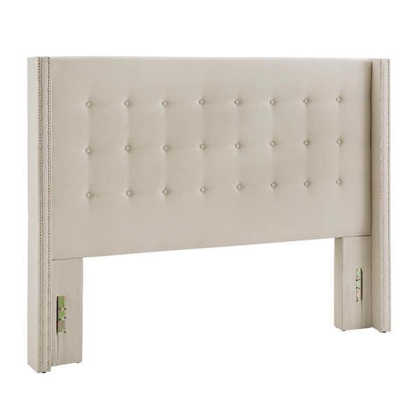 HomeSullivan 87.8 in. W Cream Nailhead Wingback Button Tufted King Headboard