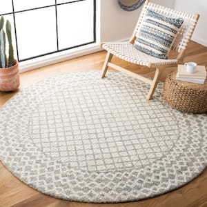 Abstract Ivory/Gray 6 ft. x 6 ft. Round Distressed Geometric Area Rug
