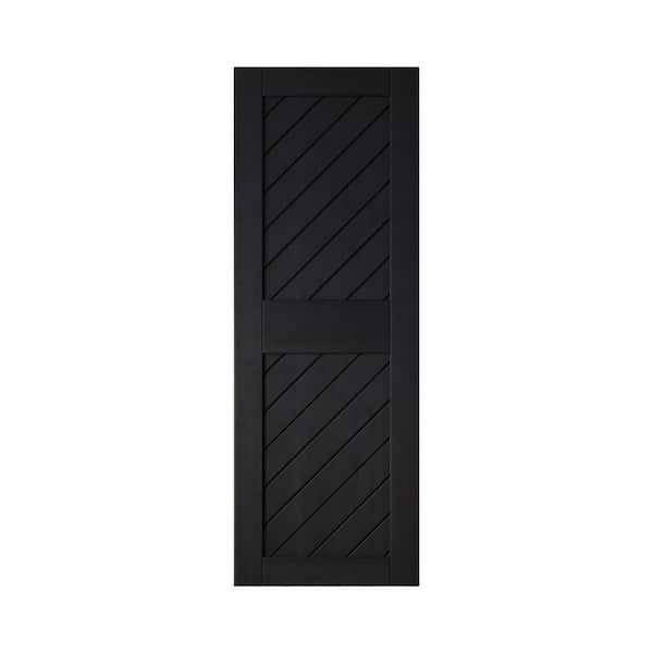 XT1 26 in. x 84 in. C-Panel Solid Core Black Slanted Stripe Design Pine Wood Interior Sliding Barn Door Slab